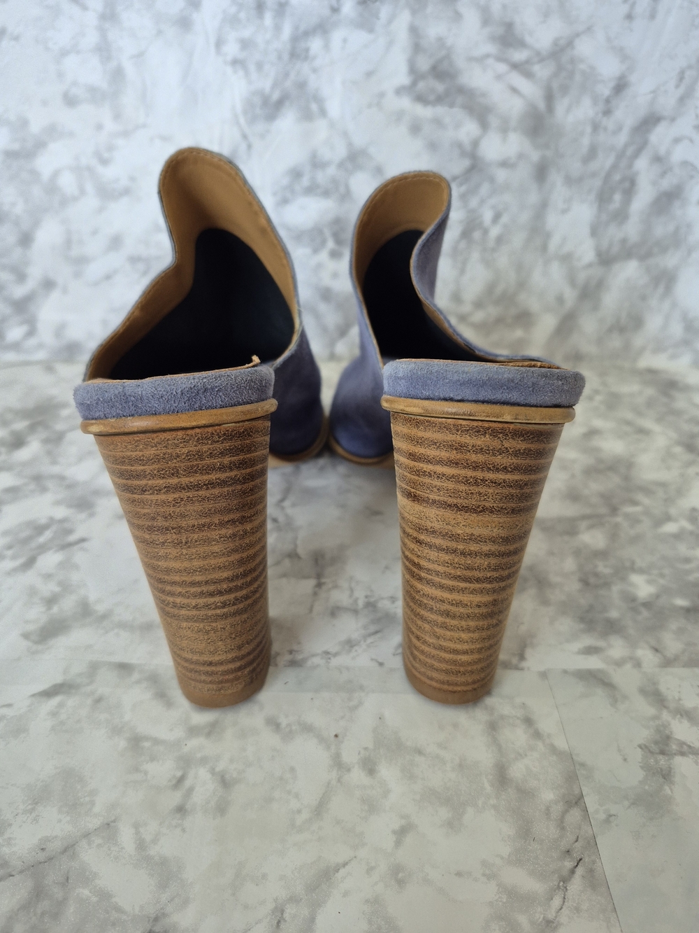 Fabianelli Italy Blue Suede Peep Toe Heeled Mules 7.5 - Picture 8 of 11